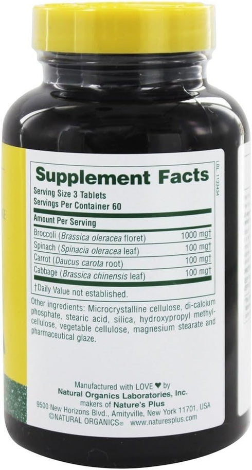Natures Plus Mixed Vegetables - 1300 mg, 180 Vegetarian Tablets - Powerful Whole Foods Phytonutrient Supplement, Promotes Overall Health - Gluten-Free - 60 Servings