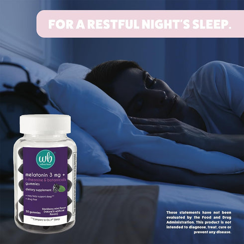 Gummy 3mg 50 Count Wellness Basics Melatonin for Restful Sleep | per Serving | Natural Sleep Support | BlackBerry Mint