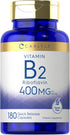 Carlyle Vitamin B-2 400mg | 180 Count | Non-GMO, Gluten Free Supplement | Riboflavin