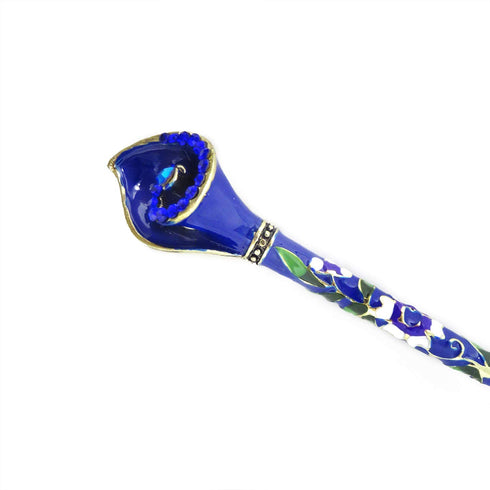 Honbay Cloisonn Vintage Hair Stick with Calla, Chinese Traditional Style Fashion Hairpin (Blue)