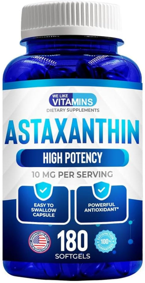 WeLikeVitamins Astaxanthin 10mg Softgel, Organic Supplements for Eye, Joint, Skin Health & Energy, 180 Servings