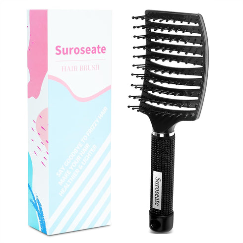 Hair Brush, Detangler Hair Brushes for Faster Blow Drying, Curved Vent Detangling Brush for All Hair Types (Black)