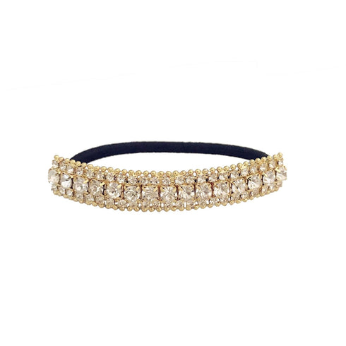 Ruihfas Stretchy Elastic Ponytail Holder, 1Pcs Sparkling Crystal Rhinestone Hair Band for Women (Gold Tone White)