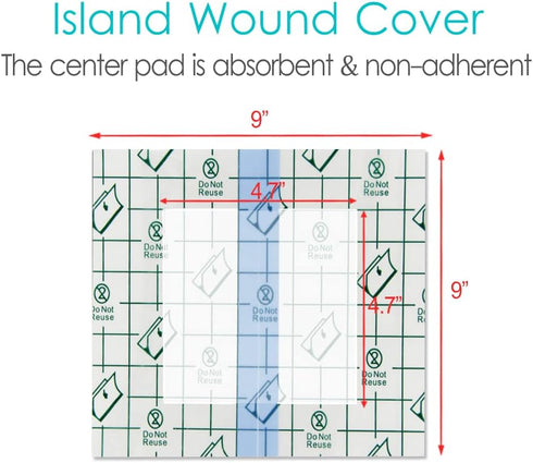 Hola Health 9"x9"(Pack 25) Waterproof Shower Cover Shields, Non-Stick Center Pad for Dialysis Port Picc Line Chest
