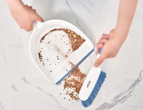 Dustpan and Brush Set, Hand Broom with Ergonomic Grip Handle, Blue Hand Brush by Superio for Easy Dirt Pickup