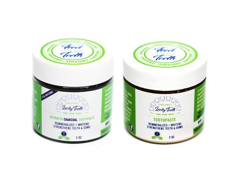 Lucky Teeth Organic Toothpaste- Mixed -Charcoal + Regular (White) -All Natural, Remineralizes and Fortifies