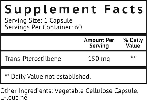 VitaMonk Pterostilbene 150mg Capsules, No Artificial Fillers, 60 Veggie-Caps, Healthy Aging Supplement