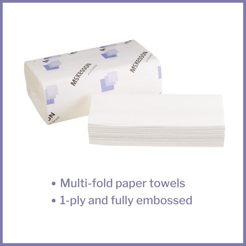 McKesson Multi-Fold Paper Towels, 1-Ply, White, 9.06 in x 9.45 in, 250 Towels, 1 Pack