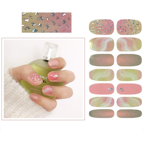 SIUSIO 112pcs Nail Wraps, 8 Sheets Full Nail Polish Strips, Gradient Glitter Stickers with Crystal Glass Nail Files