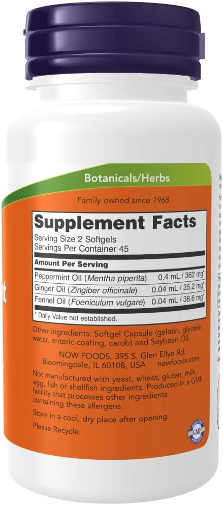 Now Foods Peppermint Gels with Ginger & Fennel Oils, 90 Softgels (Pack of 2)