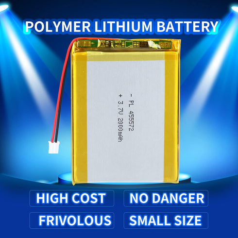 3.7V 2000mAh 455572 Lithium Polymer Ion Battery with PH 2.0mm Pitch Connector, Rechargeable Lipo