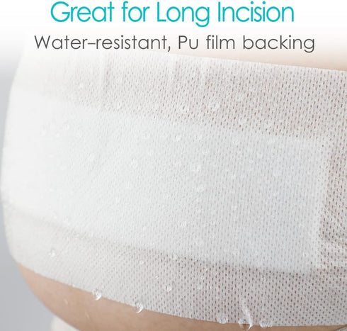 POSTOP MEDICAL WEAR 10 4x14 Inch Tummy Pcs Waterproof C-Section Adhesive Island Dressing Extra Long | Tuck Incision