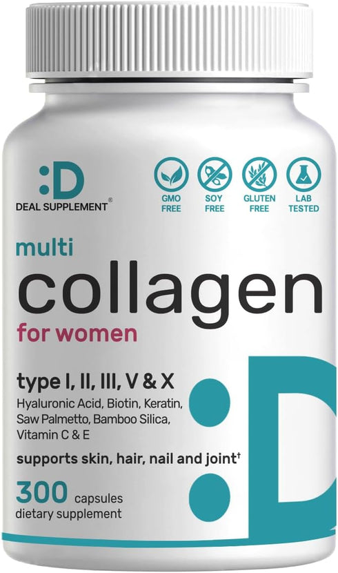 DEAL SUPPLEMENT Multi-Collagen Pills for Women - 300 Capsules 11 in 1 Formula for Hair, Skin, Nail Health