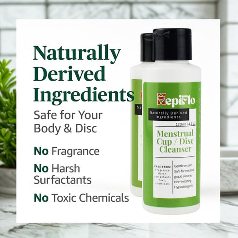 HepiFlo 120ml Menstrual Cup and Disc Cleanser Gel Gentle pH-Balanced Wash for Reusable Period Products | Natural
