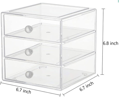 Makeup Drawer Organizer Box with 3 Drawers, Acrylic Cosmetic Display Case Vanity Organizer Jewelry Storage Box Stackable Storage for Cosmetics, Skin Care, Bathroom, Countertop, Clear by AJIODA