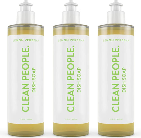 Clean People Liquid Dish Soap, 12 fl. oz Lemon Verbena Scent, Plant-Based Biodegradable Formula (3 Pack)