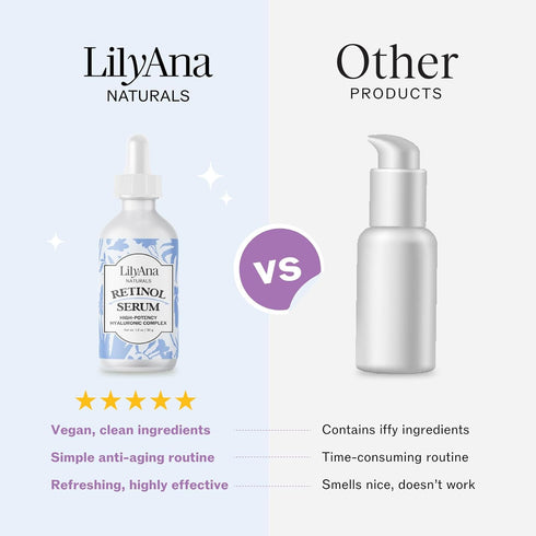 LilyAna Naturals Retinol Serum for Face - Anti Aging Serum with Hyaluronic Acid and Vitamin E, 1oz
