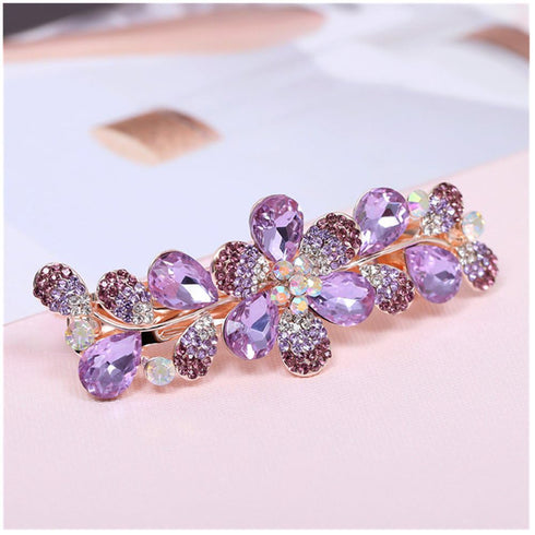 Ruihfas Women Girls Crystal Rhinestone Flower Pattern Hair Spring Clip - Sweet Hair Accessories (Purple)