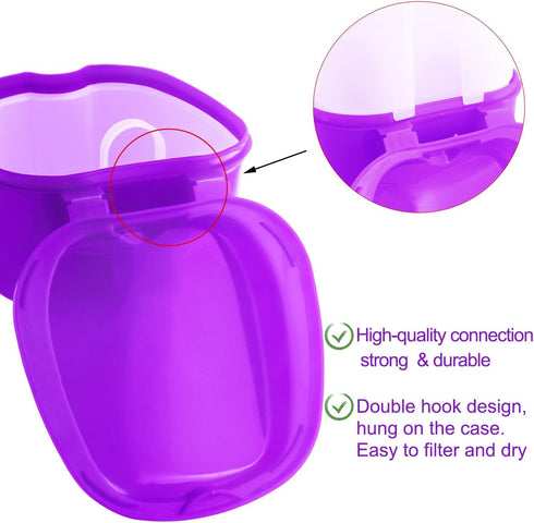 Colorful Denture Bath Case with Brush, Waterproof Storage Case for False Teeth Cleaning - Purple