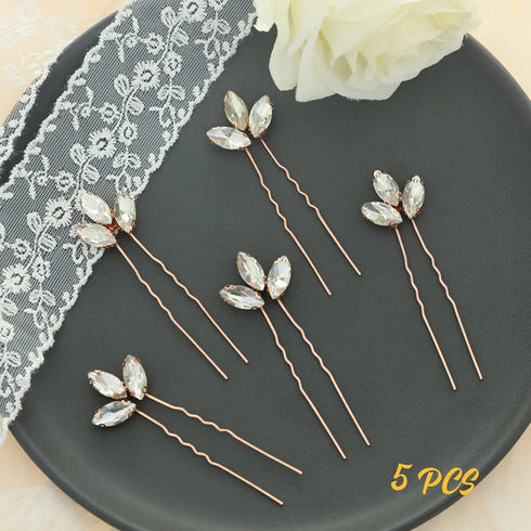 Wedding Hair Pins for Bride, 5PCS Rose Gold Decorative Hair Pins with Rhinestone