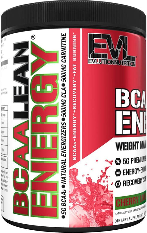 EVL BCAA Lean Energy Powder, Pre Workout Green Tea Fat Burner, Cherry Limeade