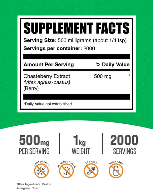 BulkSupplements.com Chasteberry Extract Powder - Chaste Tree Berry Supplements for Women & Men (500mg per Serving)