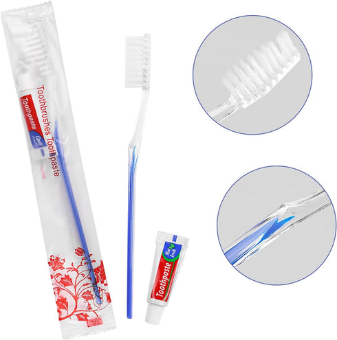 Travel Toothbrushes Kit, 50Pcs Disposable Toothbrush Set with Toothpaste for Nursing Home & Hotel (Individually Wrapped)