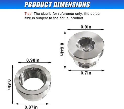 UHANBUT 2PCS M18-1.5 O2 Oxygen Sensor Stepped Mounting Bung and Plugs, Threaded Weld Oxygen Air Fuel Ratio Meter Oxygen