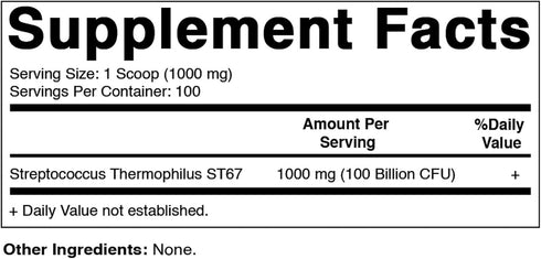 Vitamatic Streptococcus Thermophilus Probiotic Powder - Digestive Health Support, 100 Gram (3.5 OZ), 100 Servings