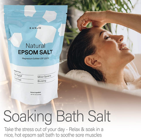 Kanjo Natural Epsom Salt - 100% Pure Magnesium Sulfate USP Bath Salt - 16oz Bag - Unscented - Soak for Muscle, Foot &