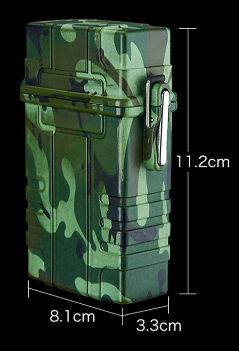 Skywin Waterproof Cigarette Case with Lighter, Airtight Dry Box with Rechargeable Lighter, Green Camo