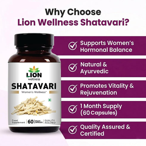 Lion Wellness Immune 60 Shatavari Capsules - Women's Wellness Support, Hormone Balance, Support, Quality Assured