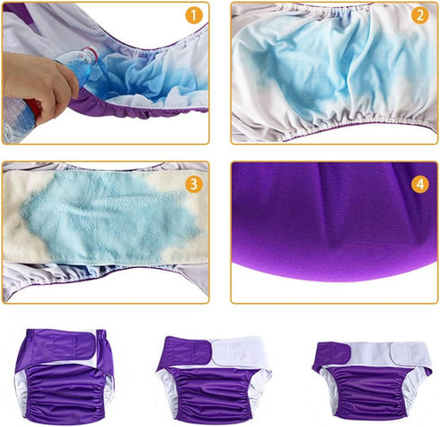 YingXue 2-Pack Reusable Adult Incontinence Diapers with Absorbent Pads Washable Leak-Proof Underwear with Adjustable