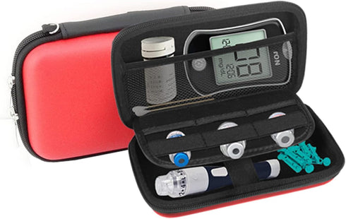 Small Protective Hard Shell Diabetic Travel Case, Organizer Bag for Testing Supplies, Red