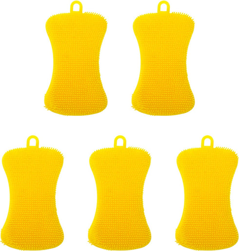 Yellow 5 Pcs Silicone Cleaning Scrubber, Colored Sponges for Dishes and Kitchen Cleaning