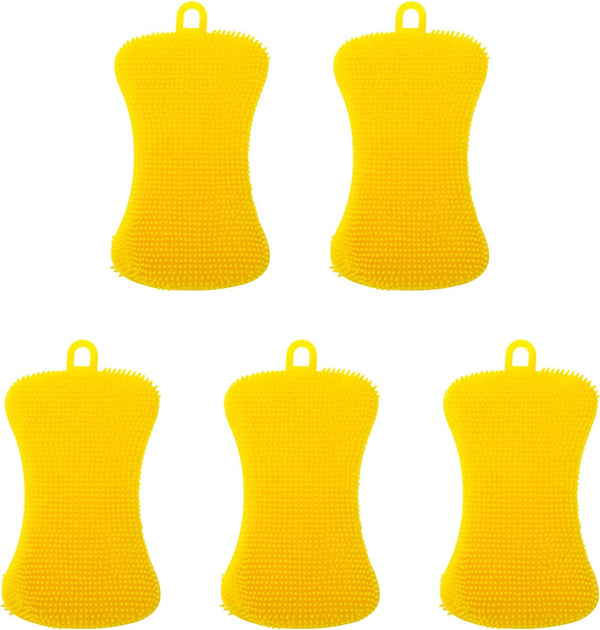 Yellow 5 Pcs Silicone Cleaning Scrubber, Colored Sponges for Dishes and Kitchen Cleaning