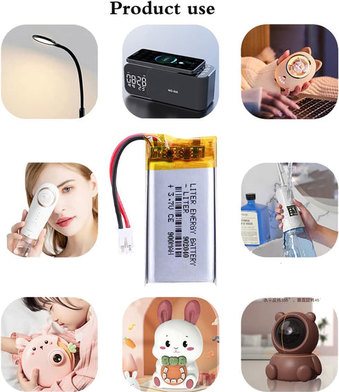 3.7V 902040 900mAh Lithium Polymer Ion Battery Pack with JST 2.0mm Connector