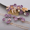 Rhinestone Flower Hair Pieces, Bridal Purple Flower Hairpins Hair Comb Set for Bride and Bridesmaid (4pcs)