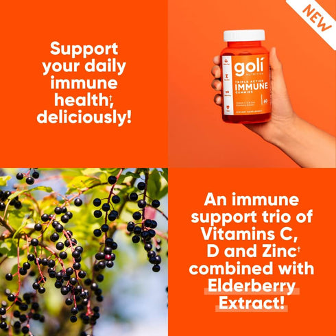 Goli Immune Vitamin Gummy, 60 Count, Elderberry, Vitamin C, D & Zinc, Vegan, Non-GMO, Gluten-Free & Gelatin-Free