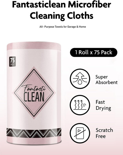 Microfiber Cleaning Cloth Roll - 75 Pack, 12" x 12", Reusable Washable Rags (Pink)