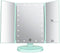 Tri-fold Lighted Vanity Makeup Mirror, 21 LEDs, 3x/2x Magnification, Touch Screen, 180 Degree Free Rotation - Green