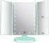 Tri-fold Lighted Vanity Makeup Mirror, 21 LEDs, 3x/2x Magnification, Touch Screen, 180 Degree Free Rotation - Green