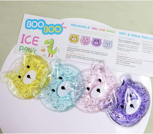 Kids Reusable Gel Ice Pack (4 Pcs), Cute Boo Boo Ice Pack for Injuries, Lunch Ice Pack, Pain Relief, Fever, Headaches