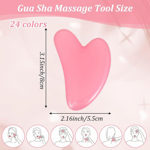 Ubamdom 24 Pcs Gua Sha Facial Tool Resin Gua Sha Massage Tool Heart Shaped Gua Sha Stone Guasha Board for Face Body