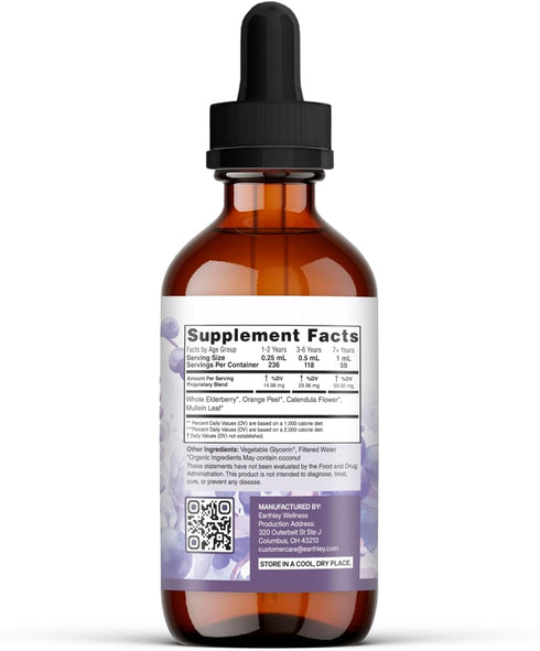 Immune (2oz, 120+ Earthley Wellness Elderberry Elixir Drops, Herbal Elderberry Syrup Alternative, Powerful