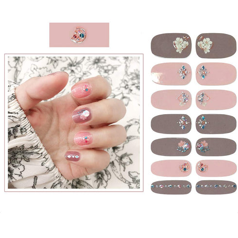 SIUSIO 112pcs Full Nail Wraps Stick on Gel Nail Polish Strips, Elegant Gradient Glitter Nail Art Sticker with Crystal