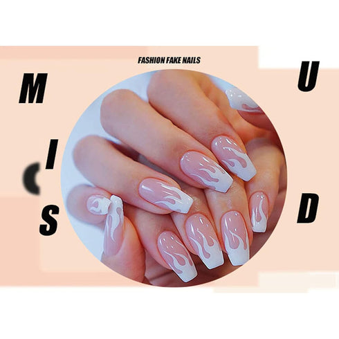 MISUD Medium Length Fake Nails - Pink Glossy Glue on Full Cover Ballerina Artificial Nails, 24pcs