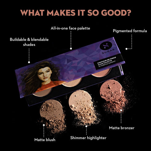 Sugar Cosmetics Contour De Force Face Palette 01 Subtle Summit - Longlasting Blush, Highlighter, and Bronzer