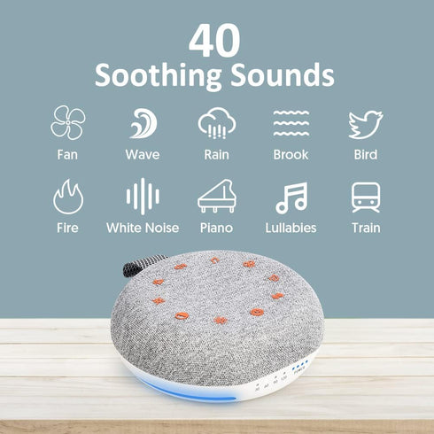 HEAVTUEN 40 White Noise Machine,Portable Sound Machine with Soothing Sounds, USB Rechargeable,Sleep Sound Timer & Night