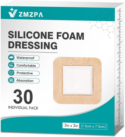 ZMZPA Silicone Foam Dressing 3x3 Gentle Border, Waterproof Silicone Bandages for Wounds Care,